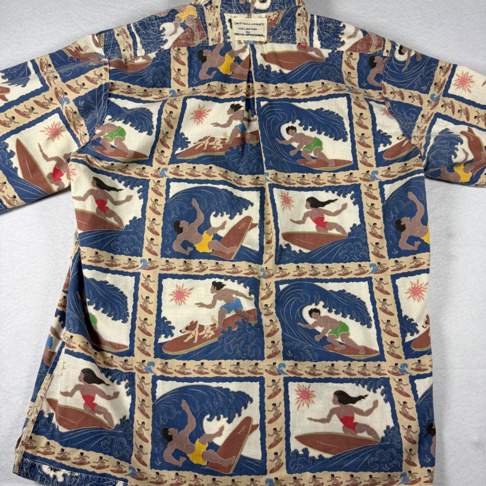 Reyn Spooner Dietrich Varez Vintage Reverse Print Surf Shirt Mens XL Blue Tan - Picture 9 of 14